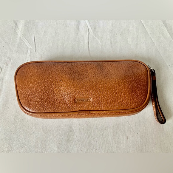Coach Vintage Textured Caramel Brown Leather Zip Eyeglass Case Pouch - Picture 1 of 5